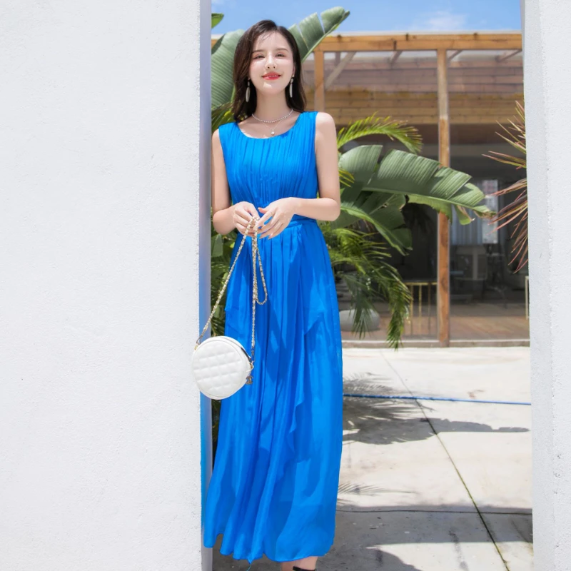 InjSummer-Robe longue décontractée pour femmes, robes élégantes, mode coréenne, haute qualité, nouveau, LqGene, 100%, 2024