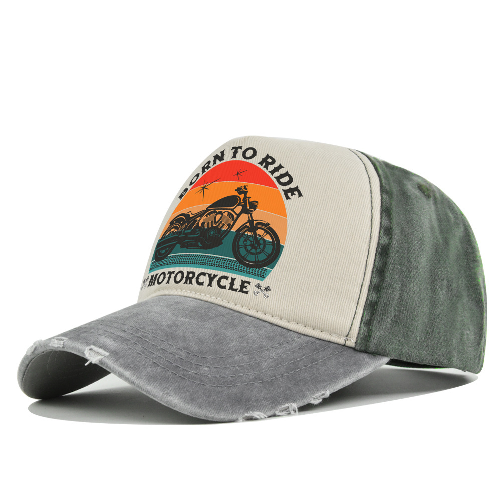 Casquettes pour hommes et femmes : Casquettes de baseball pour moto, casquettes rétro imprimées, casquettes de camionneur en coton éponge, casquettes de soleil délavées pour hommes