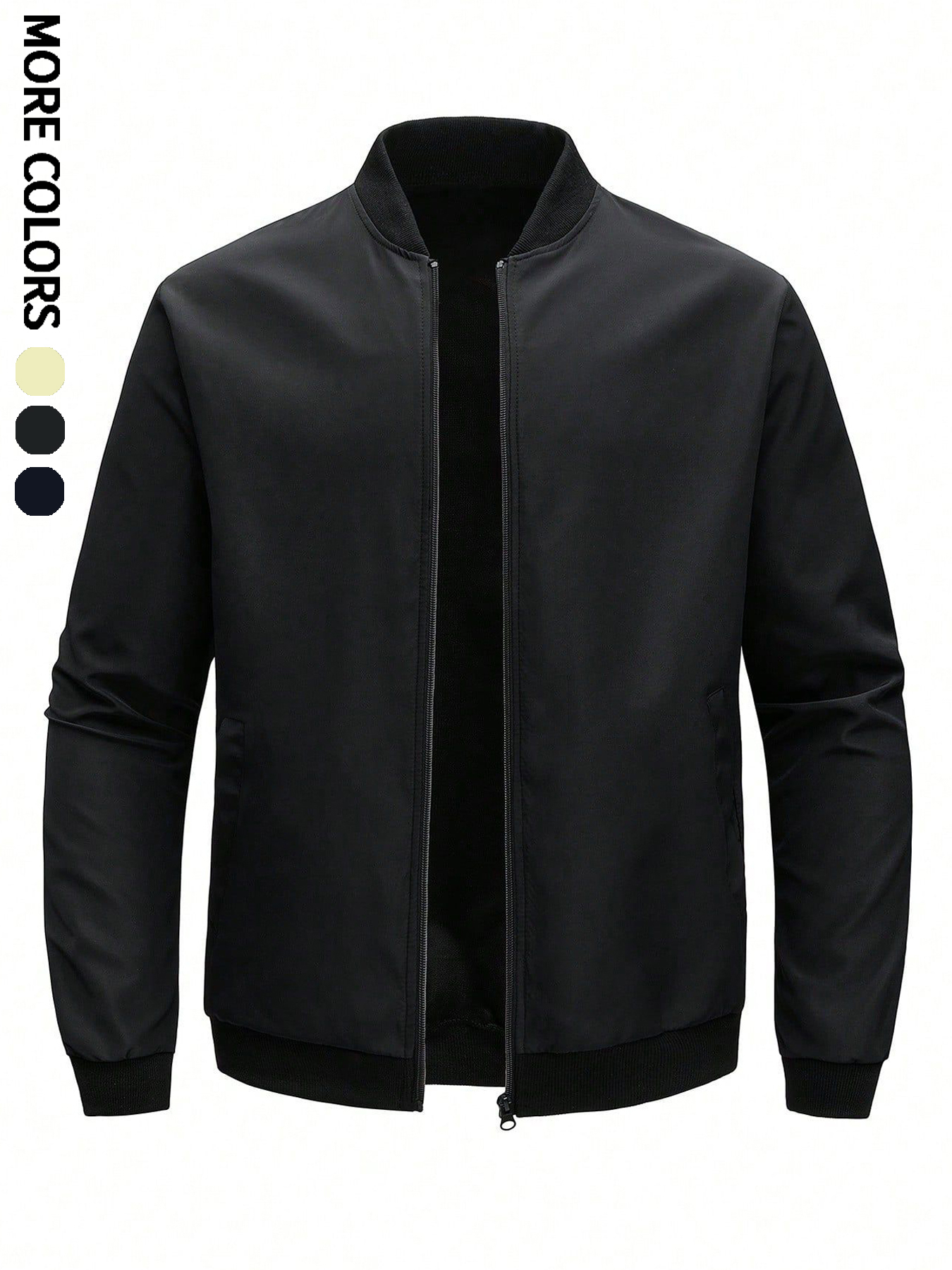 Veste légère unie pour hommes, haut à col montant pour sports de plein air et loisirs, veste de baseball avec fermeture éclair et ourlet élastique, coupe-vent, résistant à l'usure, tissu confortable et de haute qualité, adapté aux loisirs à domicile, vêtements de travail pour le travail, sports de plein air