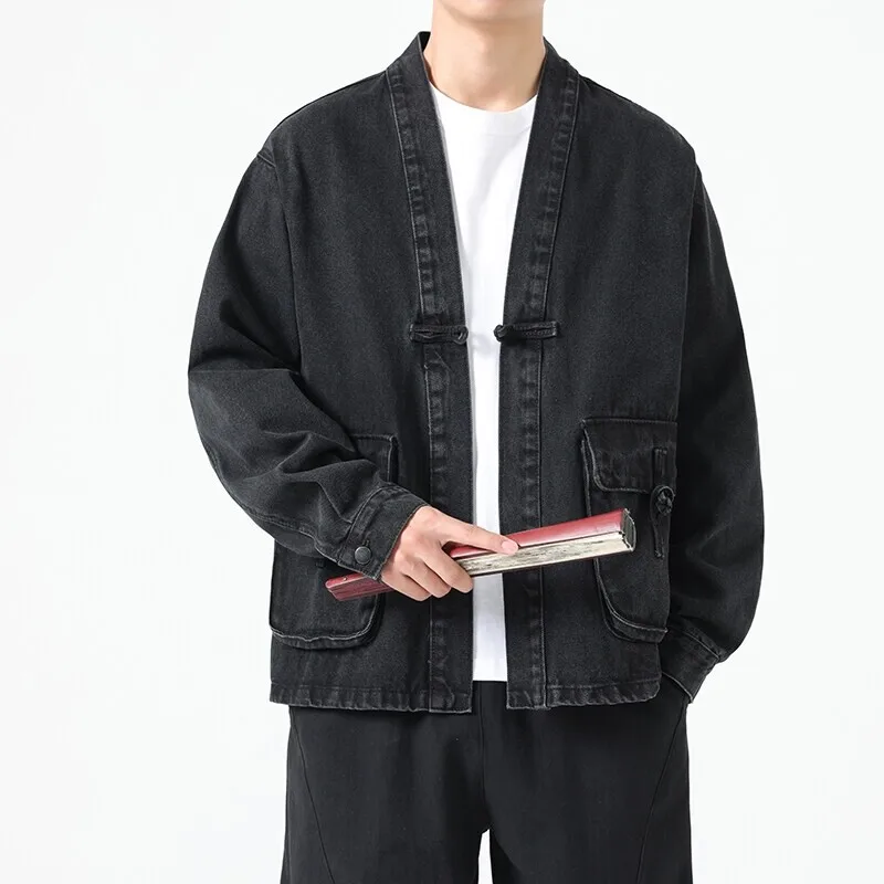 Mode hommes veste en jean coton Kimono japonais poche Cardigan manteau Vintage vestes traditionnelles hommes Hip Hop vêtements d'extérieur amples