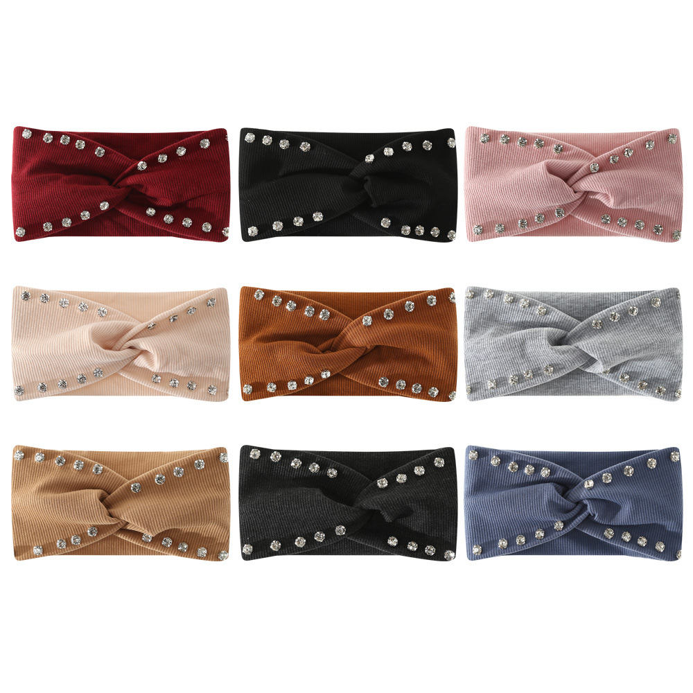 Bandeau en strass couleur unie, simple et polyvalent, élastique croisé en laine tricotée, pour le sport et le quotidien des femmes