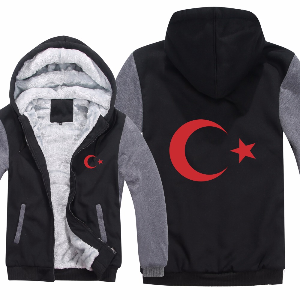 Nouveau hiver drapeaux turcs veste à capuche hommes décontracté épais polaire pays drapeau turquie sweats pull homme manteau