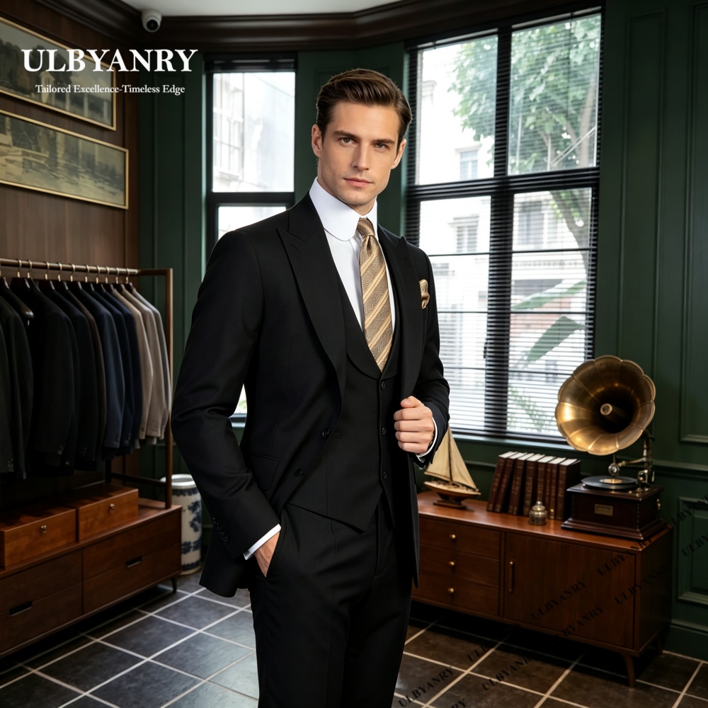 Ensemble de costume classique trois pièces pour homme, smoking formel pour dîner, soirée, bal, veste, gilet et pantalon de mariage sur mesure
