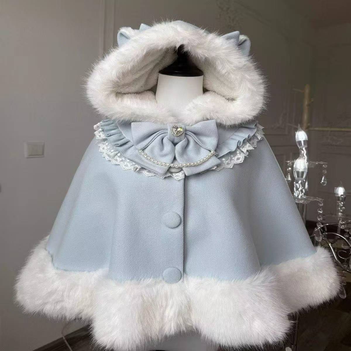 Ponchos à volants et nœuds japonais pour femmes, style Lolita, doux et kawaii, capes, manteaux vintage, vêtements d'extérieur chauds et confortables pour l'automne et l'hiver.