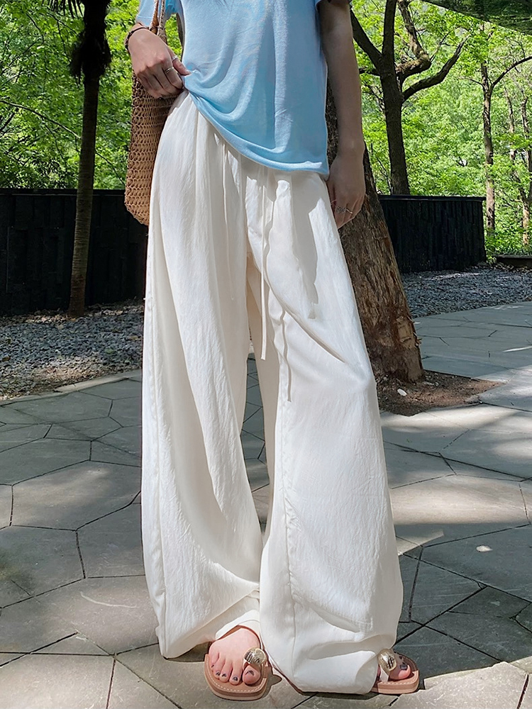Pantalon décontracté ample en lin pour femme, taille élastique, coupe large, léger et respirant, idéal printemps-été