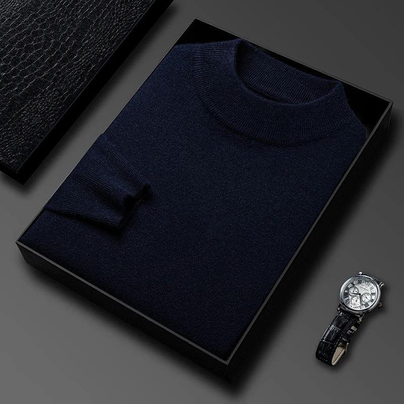 Pull en tricot demi-col roulé pour homme, sweat-shirt à col montant, couleur unie, de marque, décontracté, nouvelle collection automne/hiver