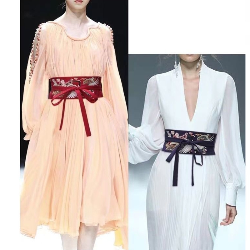 Ceinture Hanfu chinoise large ceinture à nouer avec artisanat de grue de broderie chinoise