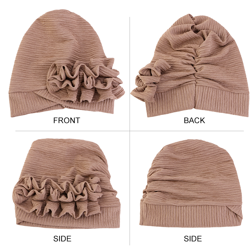 Nouveau musulman à volants fleur élégant Turban chapeau pour femmes Bonnet solide chapeau élastique Islam bonnets chapeaux Ramadan chimio casquette