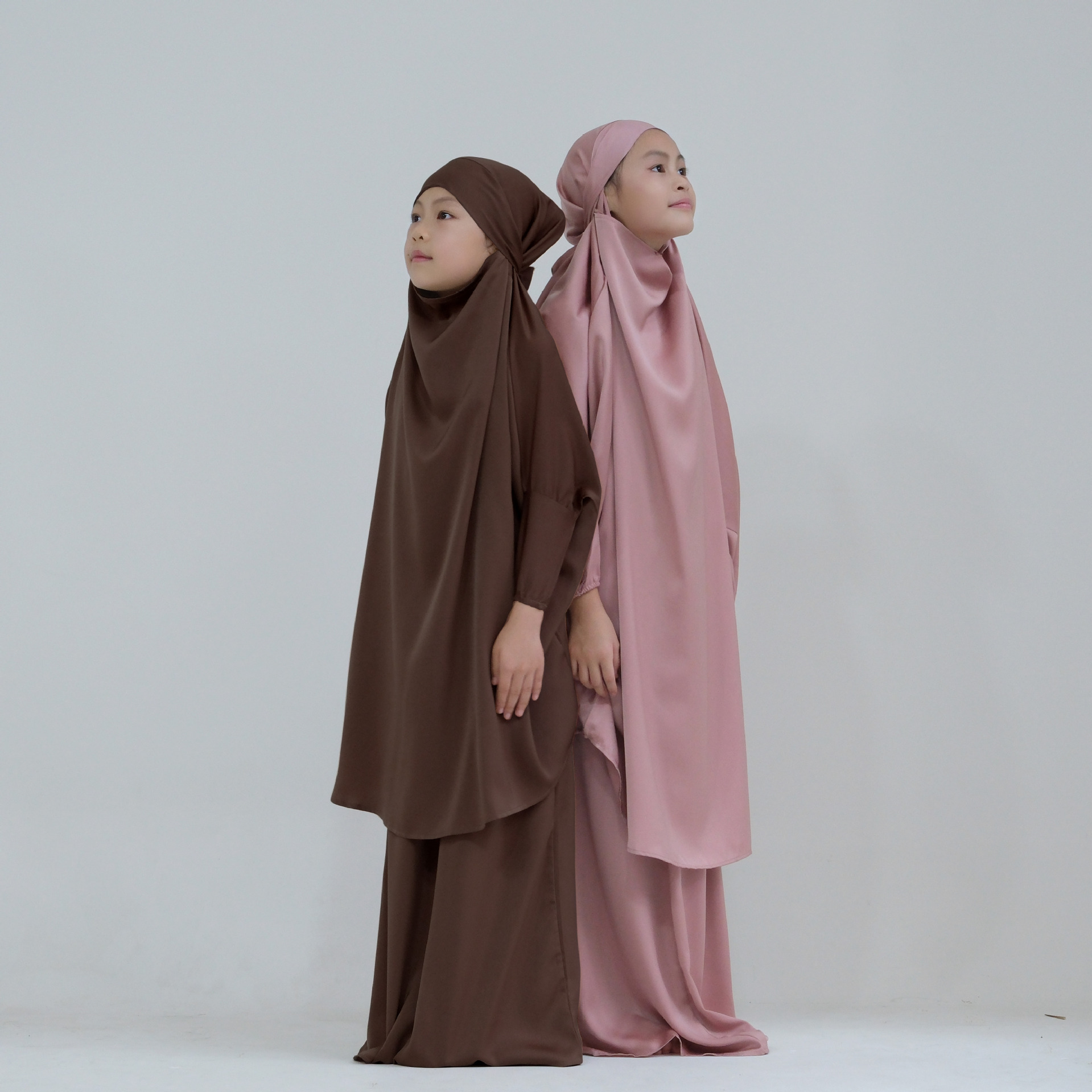 Eid Ramadan musulman enfants filles Hijab robe à capuche Khimar jupe Abaya prière vêtement islamique couverture complète Burqa Niqab 2 pièces