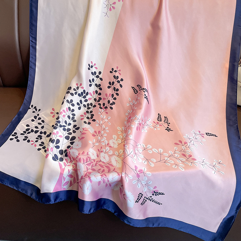 Longue Foulard en soie pour femmes, Pashmina Floral, châle enveloppant, Bufanda, Poncho de plage, printemps-automne