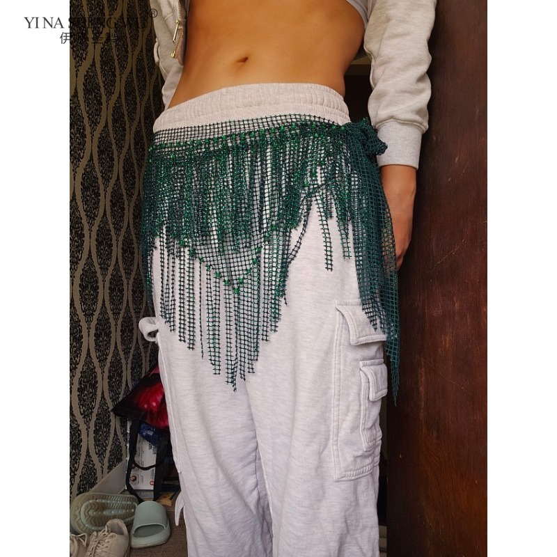 Ceinture de spectacle de danse du ventre pour femmes, écharpe de hanche à pampilles triangulaires en diamant complet, accessoires de compétition de danse orientale pour danseurs