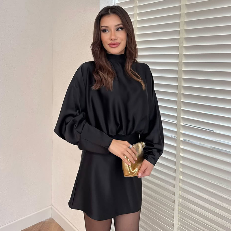 Robe d'été en satin 2026 pour femme, manches longues, décontractée, à lacets, mini-robe de soirée sexy pour femmes, courtes robes de soirée