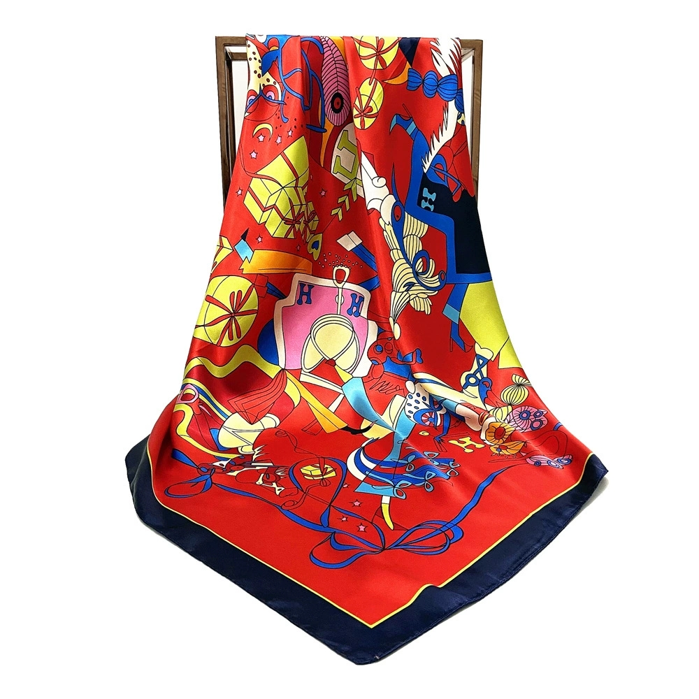 Élégant 90*90 cm printemps coloré imprimé petite écharpe carrée Foulard Hijabs pour les femmes