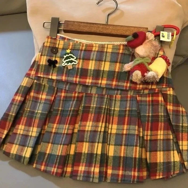 Jupe patchwork à taille élastique pour femme, jupe A-Line à carreaux, design chic, vintage, mignon, mode féminine, Aazole Aadt, Y2K, Kawaii