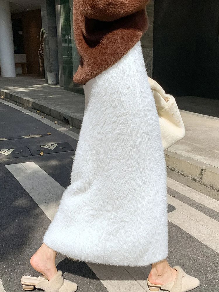 Jupe longue en tricot pour femmes, décontractée, épaisse, coréenne, taille haute, douce, trapèze, nouvelle collection automne hiver