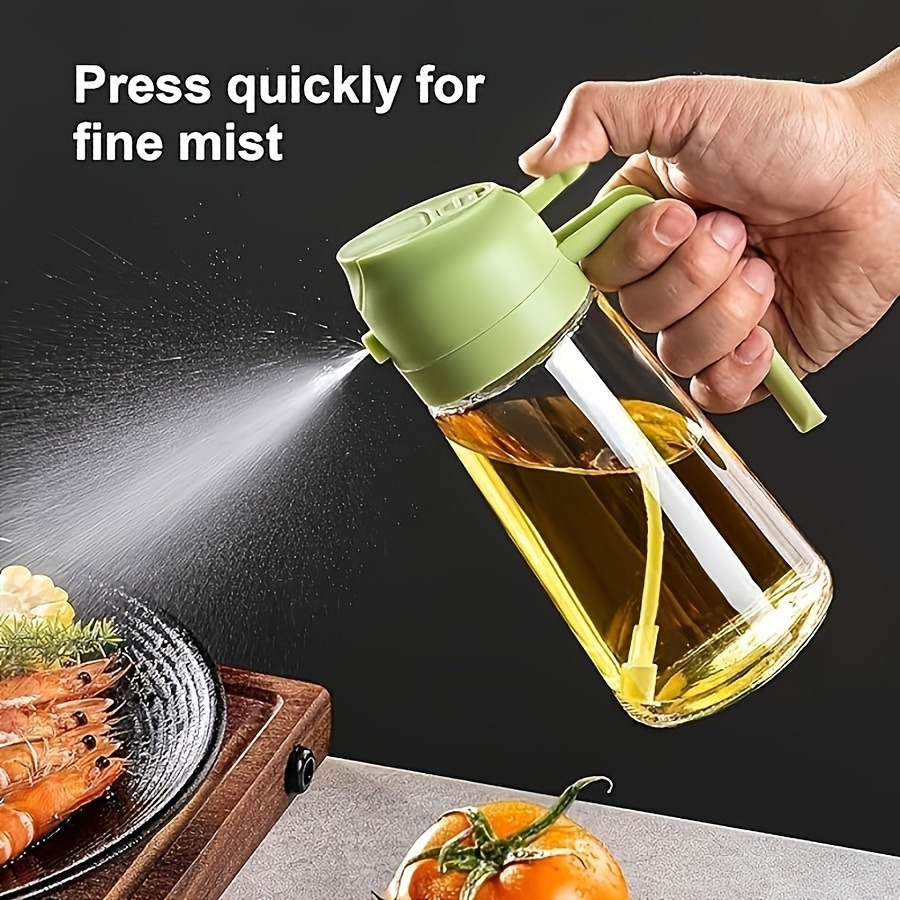 Bidon et injecteur d'huile 2-en-1 de 470 ml, pour huile d'olive, adapté à la cuisson, à la friteuse à air, aux salades, au barbecue (blanc)