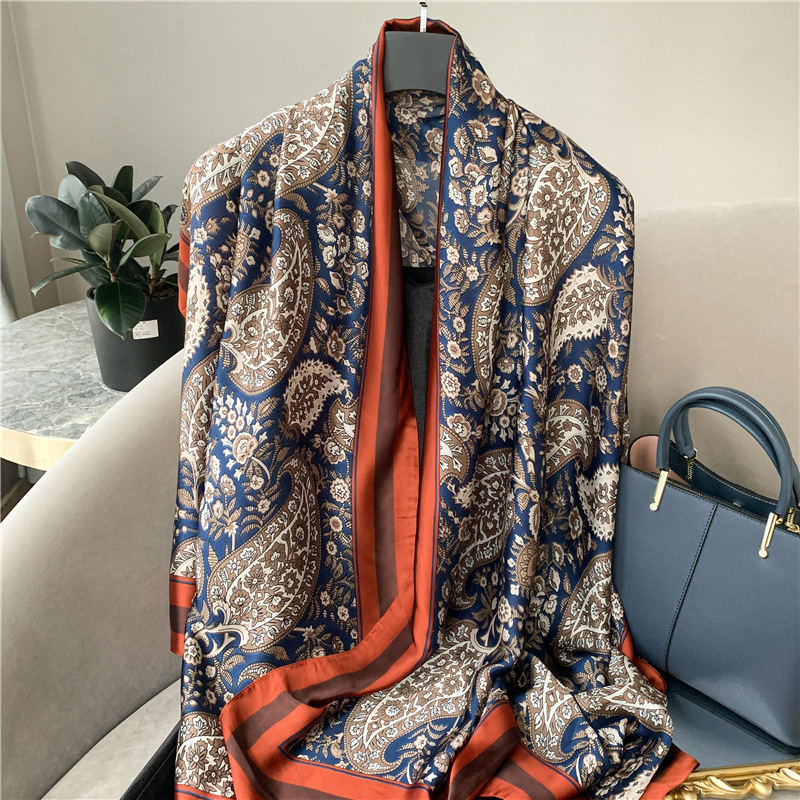Écharpe longue en soie de marque de luxe pour femmes, châle à imprimé noix de cajou, foulard femme, bandana en satin, hijab, écharpes pour femmes, 180*90cm