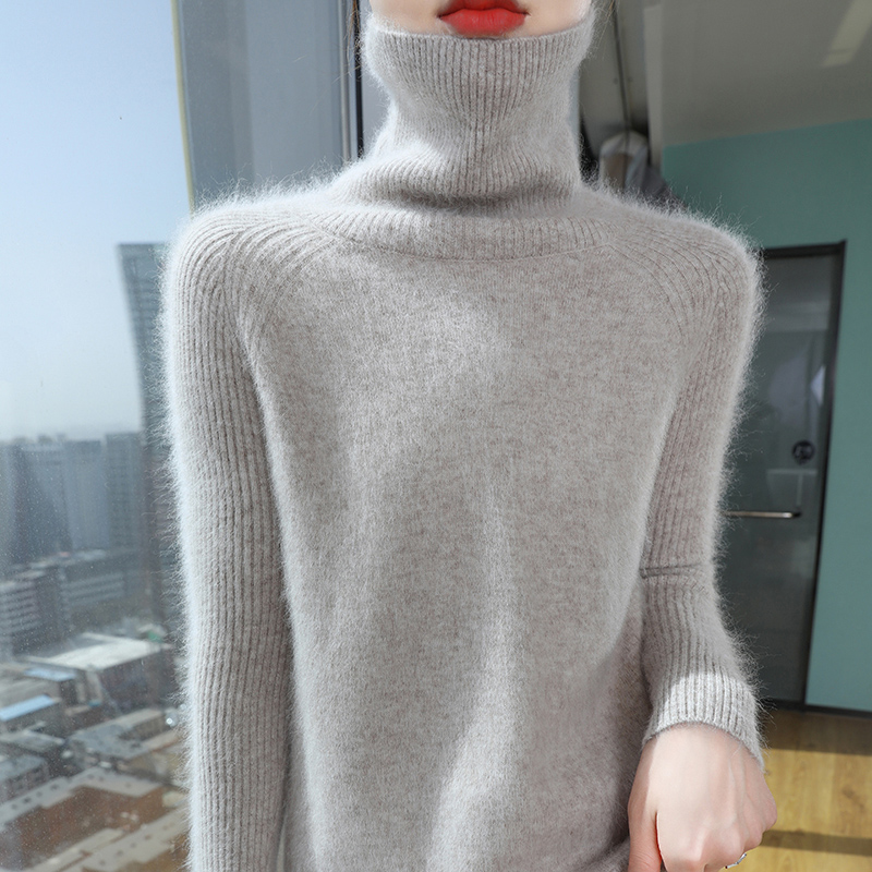 Pull en tricot pour femme automne-hiver 2025, nouveau pull en tricot à col montant en fausse fourrure de vison, ample, à manches longues, chaud, en cachemire