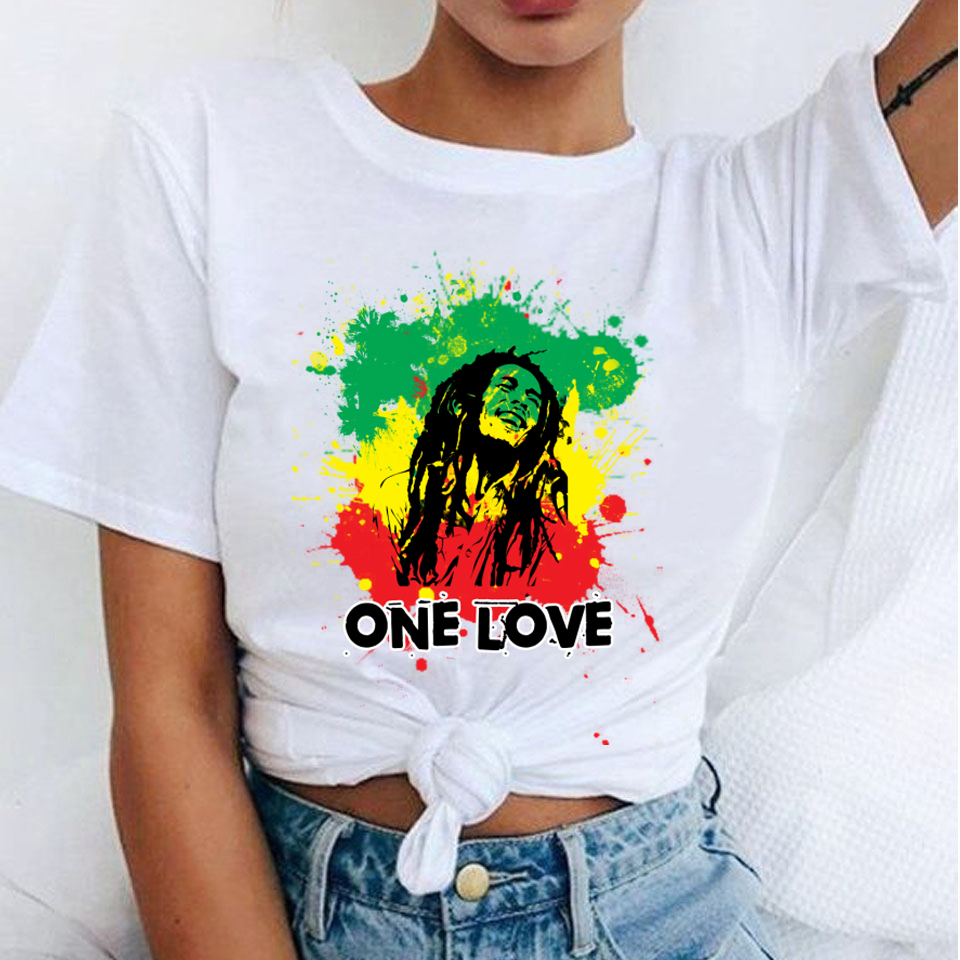 Mode femme T-Shirts Bob Marley imprimé décontracté col rond graphique t-shirt mignon à manches courtes T-shirts été hauts Harajuku chemise