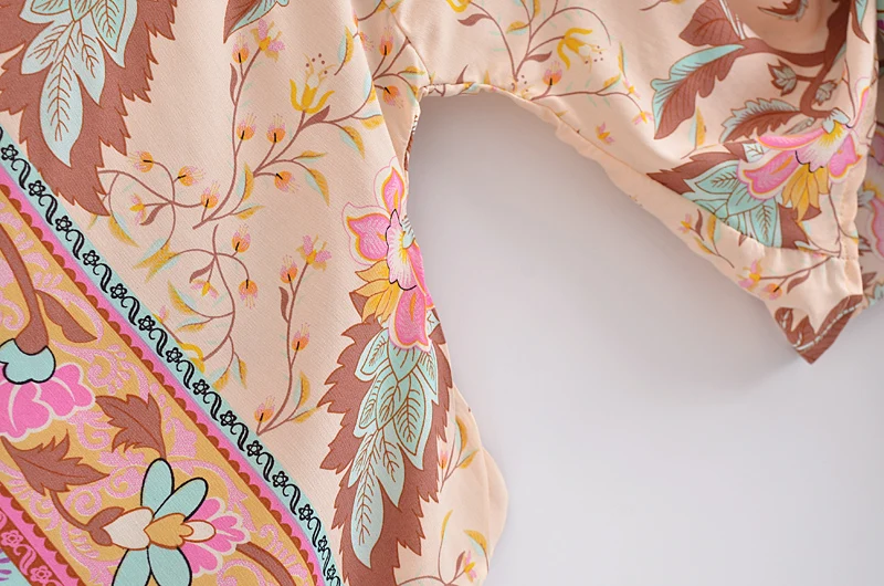 Boho Queens Vintage imprimé fleuri ceintures court Kimono femmes nouvelle mode col en V manches chauve-souris dames Robe de plage couvertures
