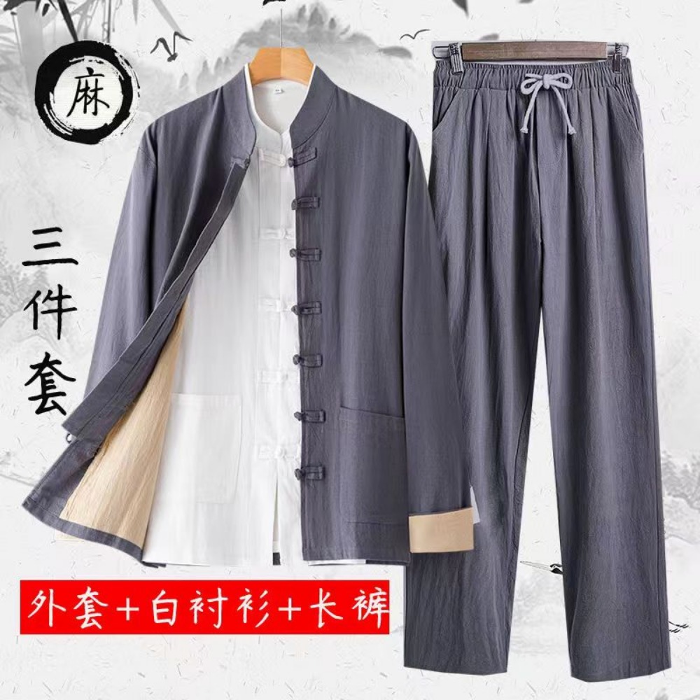 Vêtements d'automne de Style chinois pour hommes, costume Tang en lin de Style National, vêtements mandarins pour hommes