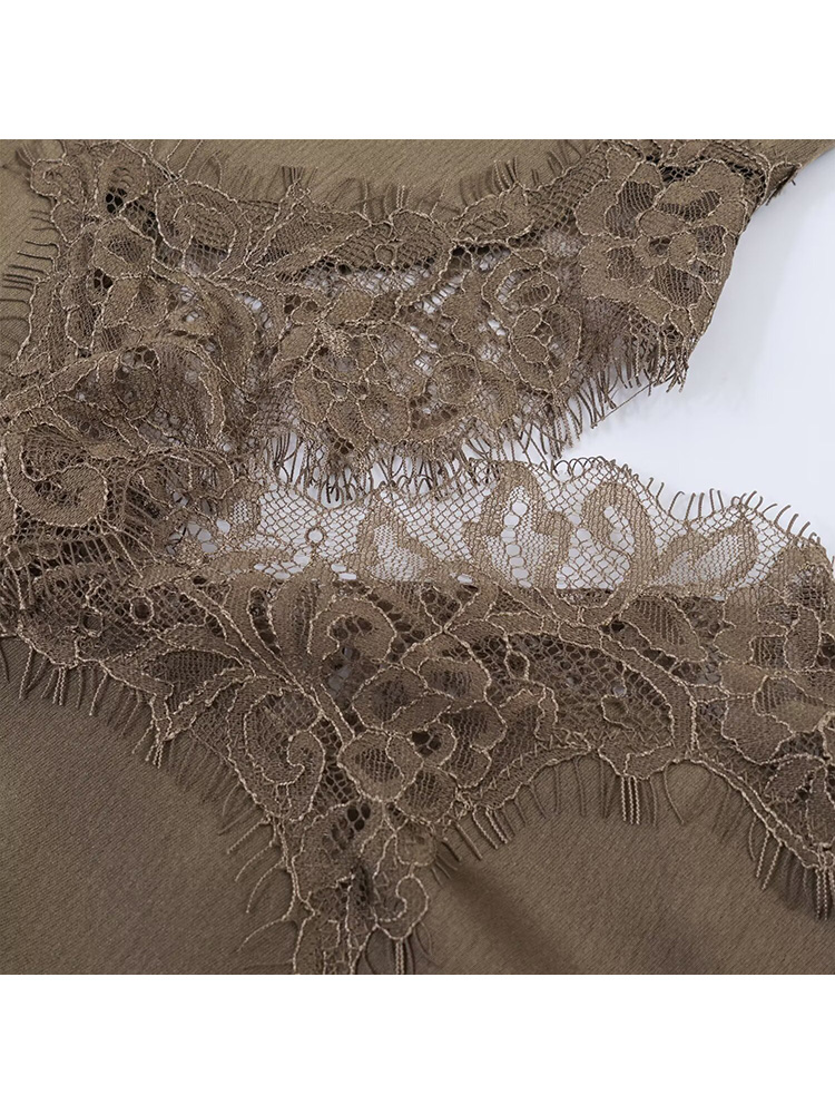 HH Été 2026 Robe Courte Femme Tendance à Manches Courtes en Dentelle, Col Foulard, Mini-Robe Asymétrique à Col Rond et Ouvertures