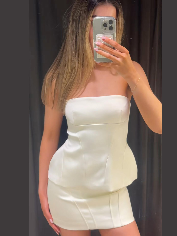 Ensemble jupe et haut pour femme, haut bustier sans manches à épaules dénudées avec peplum, taille ajustée, mini-jupes élégantes, tenues d'été chic et tendance
