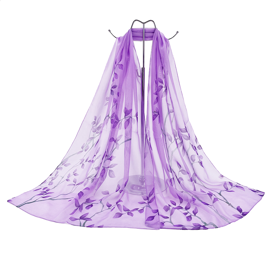 Écharpe-châle en mousseline de soie imprimée feuilles, légère et transparente, polyvalente pour nappe, rideau, voyage, ou couverture de plage