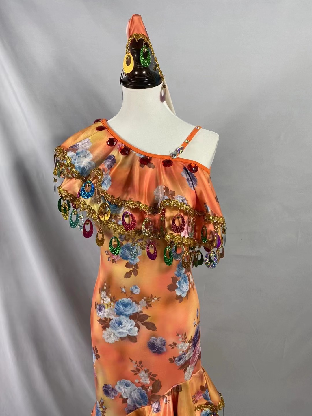 Costume de brevdu Ventre pour Femme, Jupe Longue Initiée en Diagonale, Vêtements financièrement Professionnels, Tenue Imprimée, Slim, Paillettes, Diamant