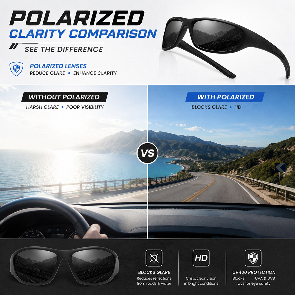 Lunettes de soleil de sport pour hommes, lunettes de soleil polarisées pour hommes avec protection UV pour la course à pied, le cyclisme, la pêche