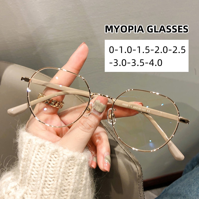 Femmes dames cadre en métal lumière bleue lunettes myopes mode ronde haute définition lunettes intérieure extérieure lunettes de vue de près