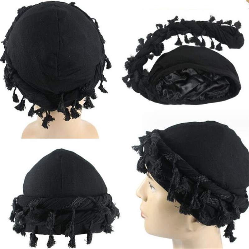 Chapeau Turban pour hommes, doublure en Satin, bandeau extensible, casquette de chimio Halo pour hommes, casquette indienne, foulard, chapeau Hip Hop