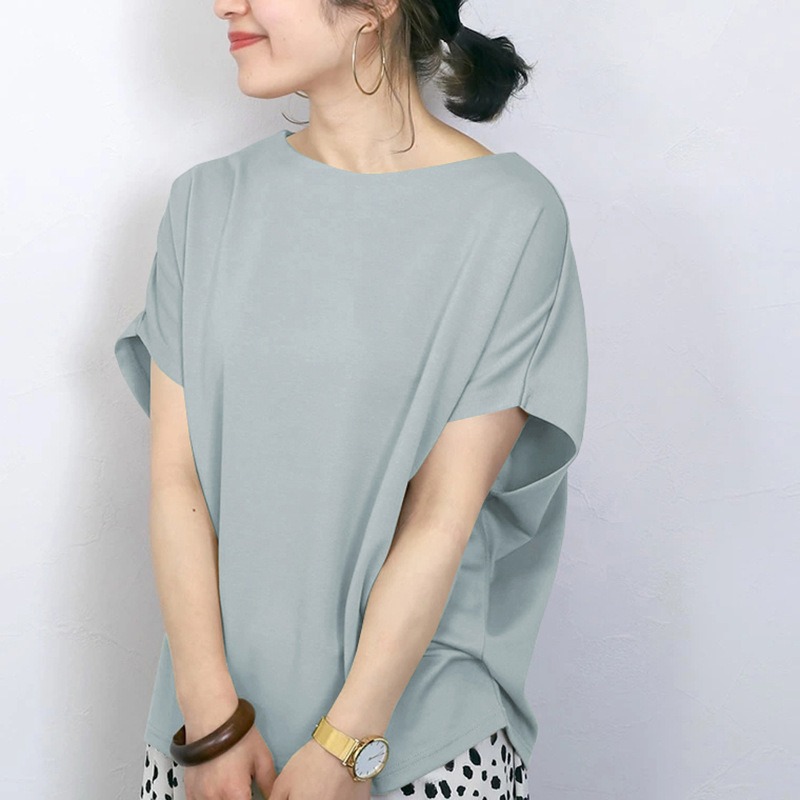 Chemise en coton à col rond pour femme, couleur unie, t-shirt basique ample, plusieurs couleurs au choix, élégante, pour le bureau, le quotidien, les déplacements, chemisier décontracté
