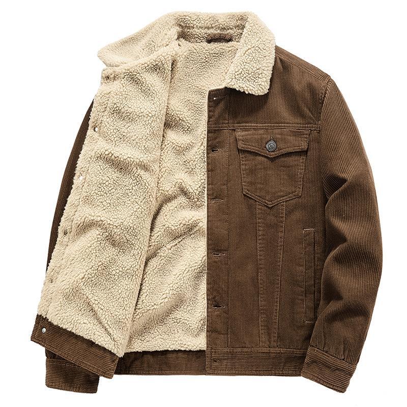 Veste en velours côtelé à boutonnage simple pour hommes, manteau décontracté en peluche, tenue de mode, coupe-vent, hiver