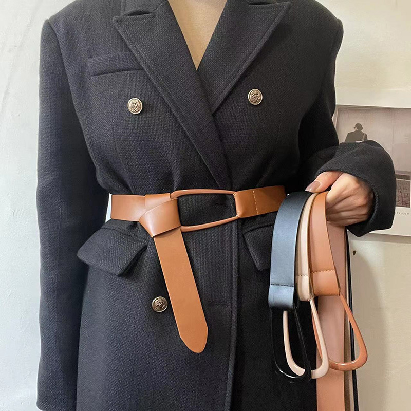 Ceinture en cuir PU noir pour femmes, large ceinture pour manteau, robe, ceintures décoratives, sans trous, à la mode