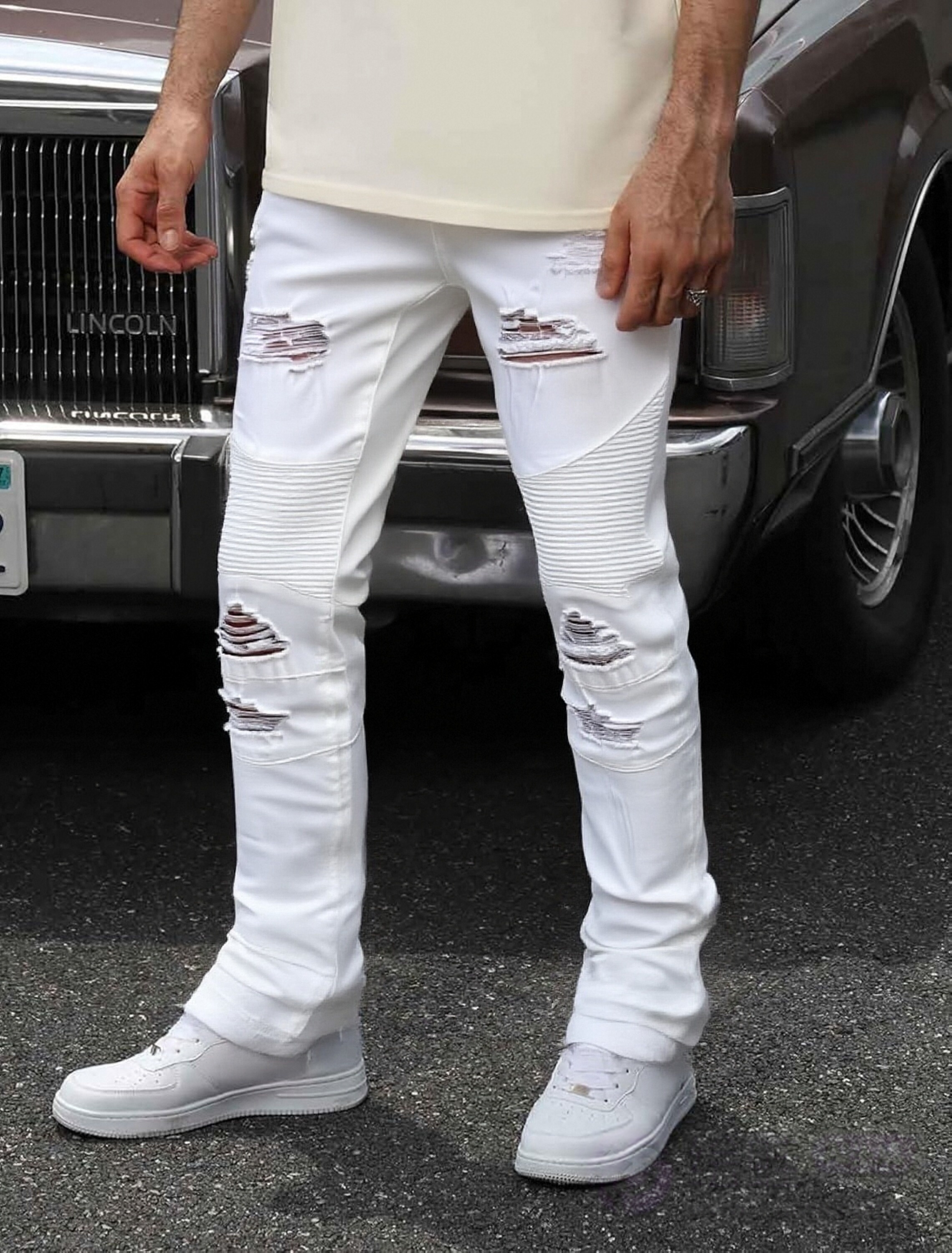 Jean à la mode pour hommes, Cool et élégant, Style Hip Hop, pantalons décontractés, tissu mélangé en coton blanc, respirant et confortable