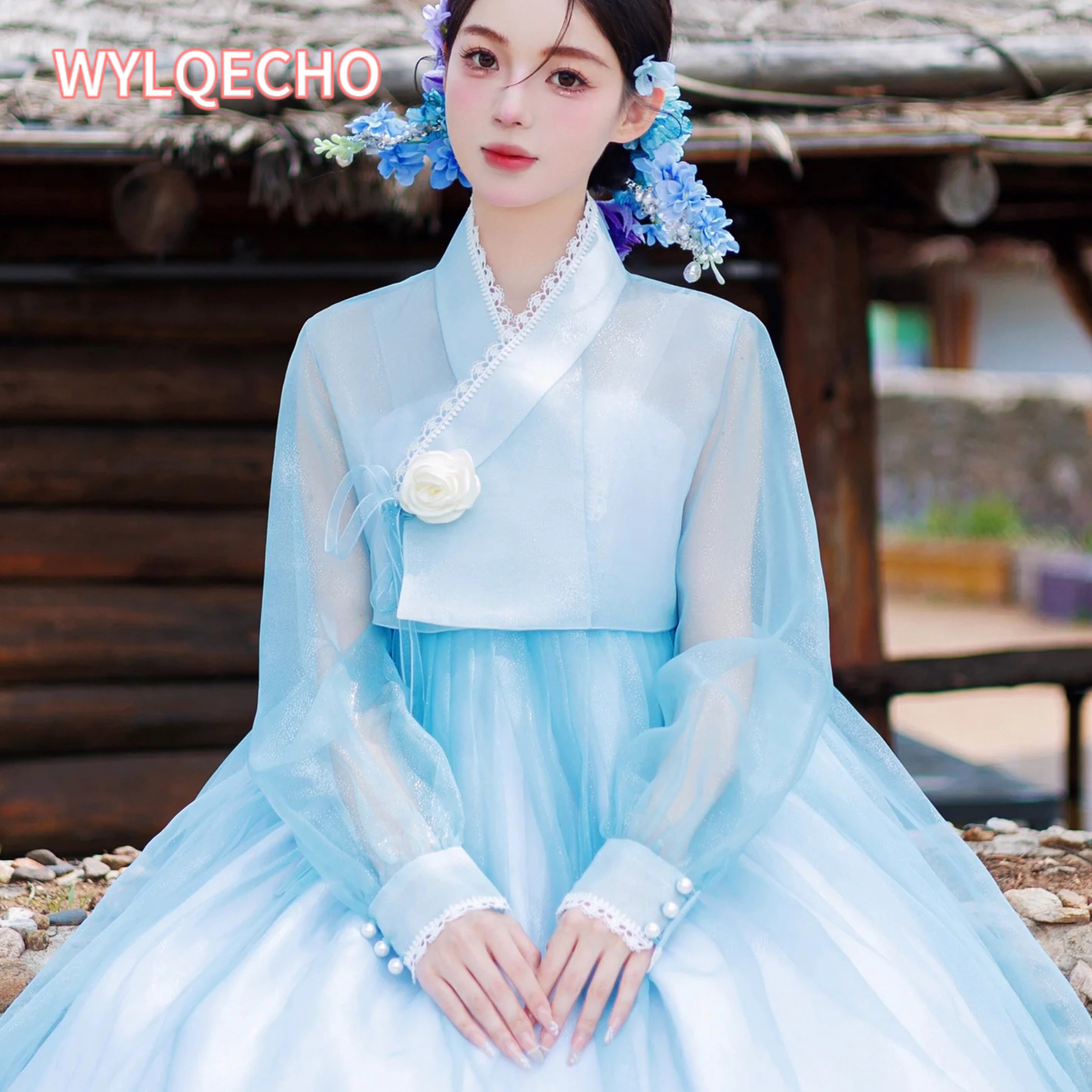 Hanbok Vêtements traditionnels coréens Robe Hanbok pour femmes Nouveau bleu Modernisé Hanbok Costume d'Halloween Cosplay Mariage Hanbok한