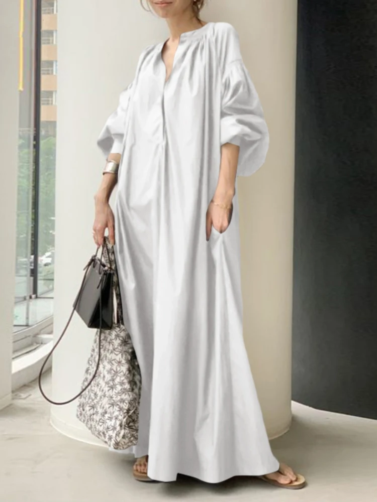 Robe longue en coton à manches bouffantes pour femmes musulmanes, robe éducative, élégante, modeste, marocaine, islamique, Turquie, Dubaï, Eid Jubah, été