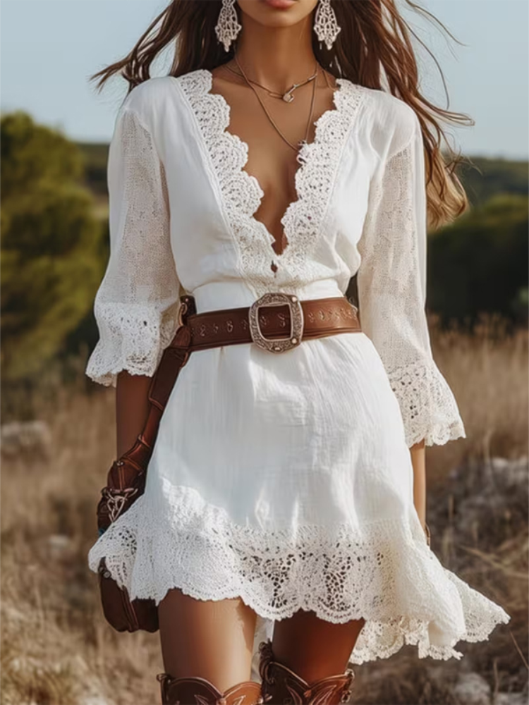 Nouvelle Robe Courte Élégante en Satin Imprimé pour Femme, Col en V, Manches Mi-longues, Taille Cintrée, Coupe Évasée, Idéale pour Soirées Estivales 2026