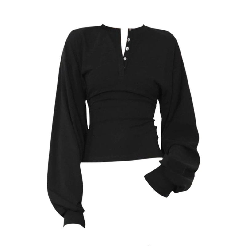 Pulls et hauts à manches longues slim, unis, style simple, col en V, style coréen, pour le printemps et l'automne, mode décontractée pour femmes