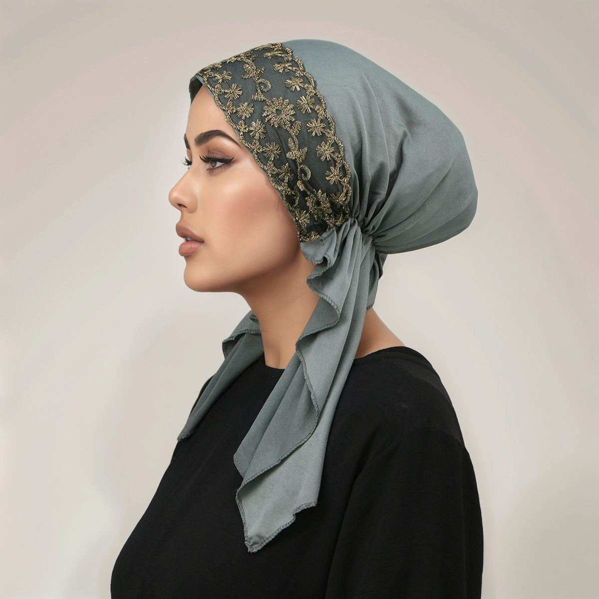 Dentelle broderie instantanée Hijab femmes musulmanes florale Hijab cristal chanvre Bonnet élastique cravate dos sous-capuchon casquette intérieure solide chapeau Turban