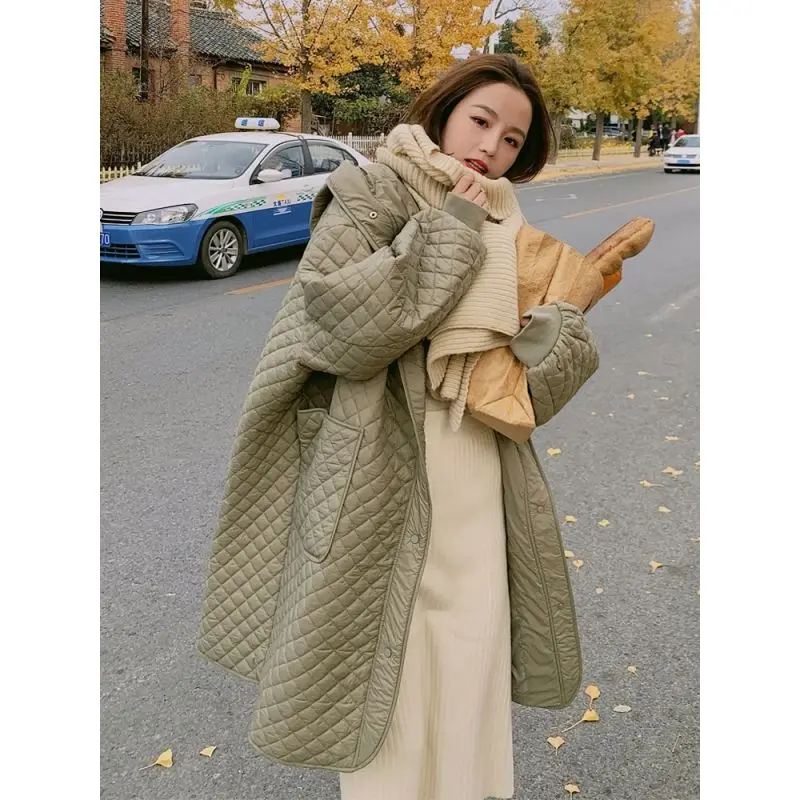 Manteau en duvet de coton de longueur moyenne à capuche pour femme, manteau coupe-vent à grande poche, mode coréenne, automne et hiver
