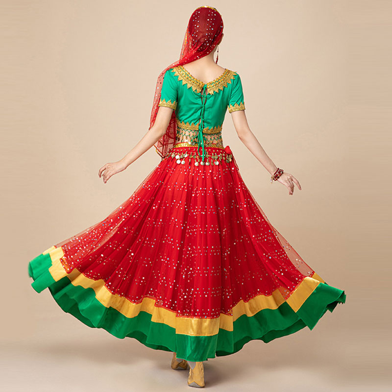 Ensemble de costumes de danse du ventre Bollywood pour femmes, hauts brillants, jupe, ceinture de taille, tenue de danse, ensemble de vêtements de carnaval pour spectacle sur scène