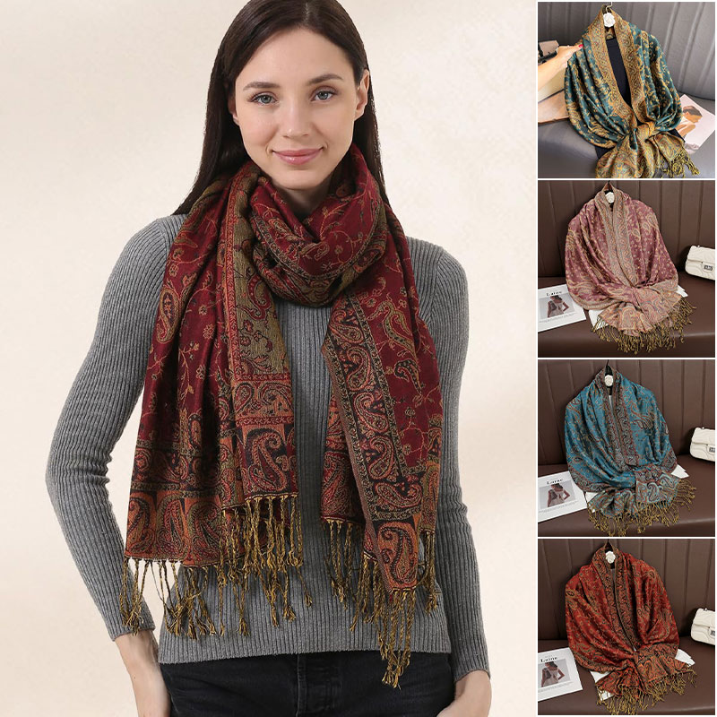 Nouvelle écharpe en imitation cachemire à franges jacquard - Luxueuse et haut de gamme, parfaite pour l'automne et l'hiver, une écharpe douce pour femmes