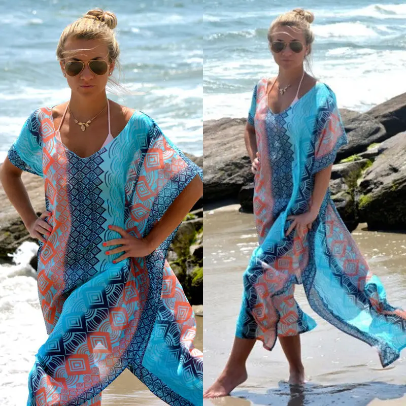 Robe de plage longue imprimée style Boho, tenue de bain, Industries ong, bikini, tunique, capes, caftan, coverup