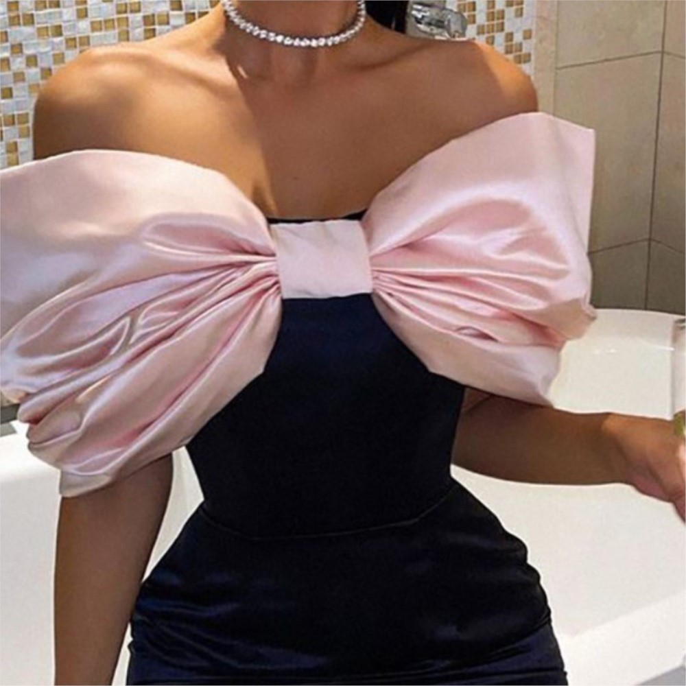 Robe fraîche et douce pour femme, avec nœud papillon, poitrine de porcelet, épaules dénudées, contrastée, moulante, mode Banquet, tempérament, 2025