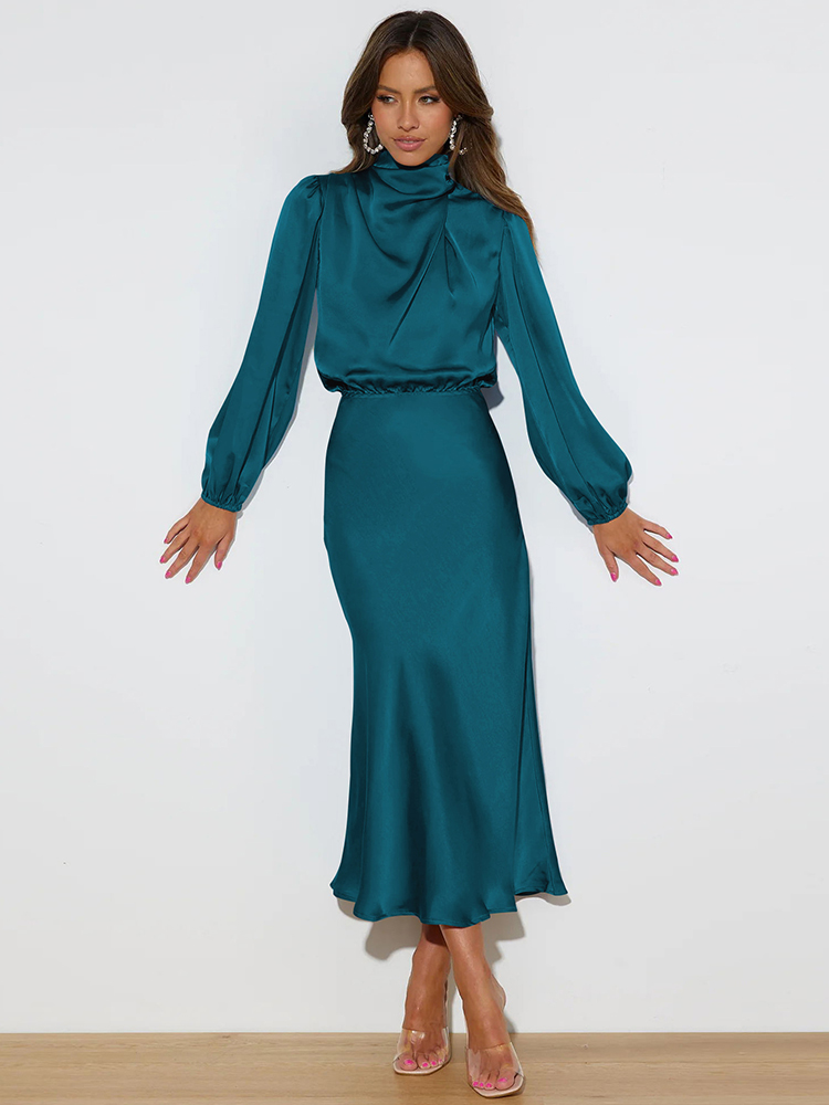 Robe de soirée en Satin à manches longues pour femmes, haut de gamme, élégante, vêtements de fête, robes de célébrités, nouvelle collection printemps été