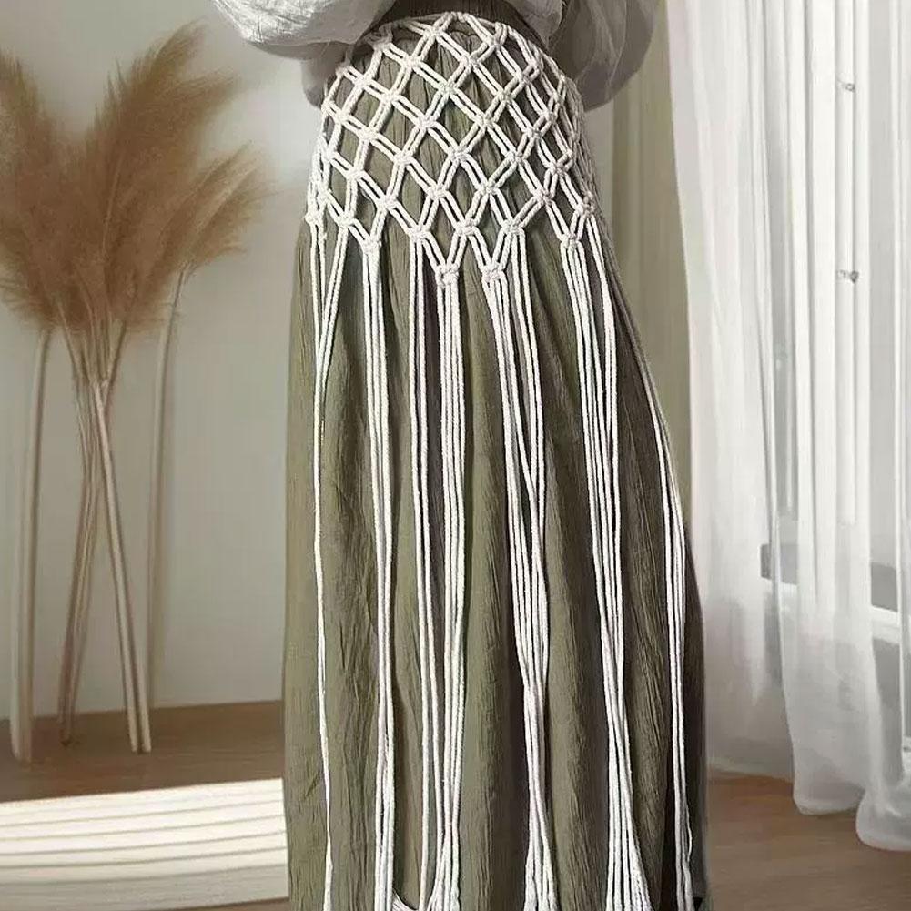 Jupe à franges en crochet fait main pour femme, ceinture à franges en maille tricotée sexy et tendance, pour costumes, jeans, paréo de plage, écharpe de hanche, vacances à la plage