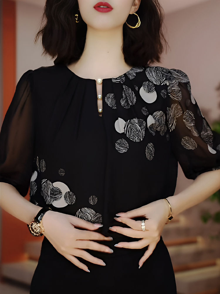 Chemise à manches courtes en mousseline de soie pour femmes, nouvelle chemise Design pour mère, haut imprimé ample et à la mode, été