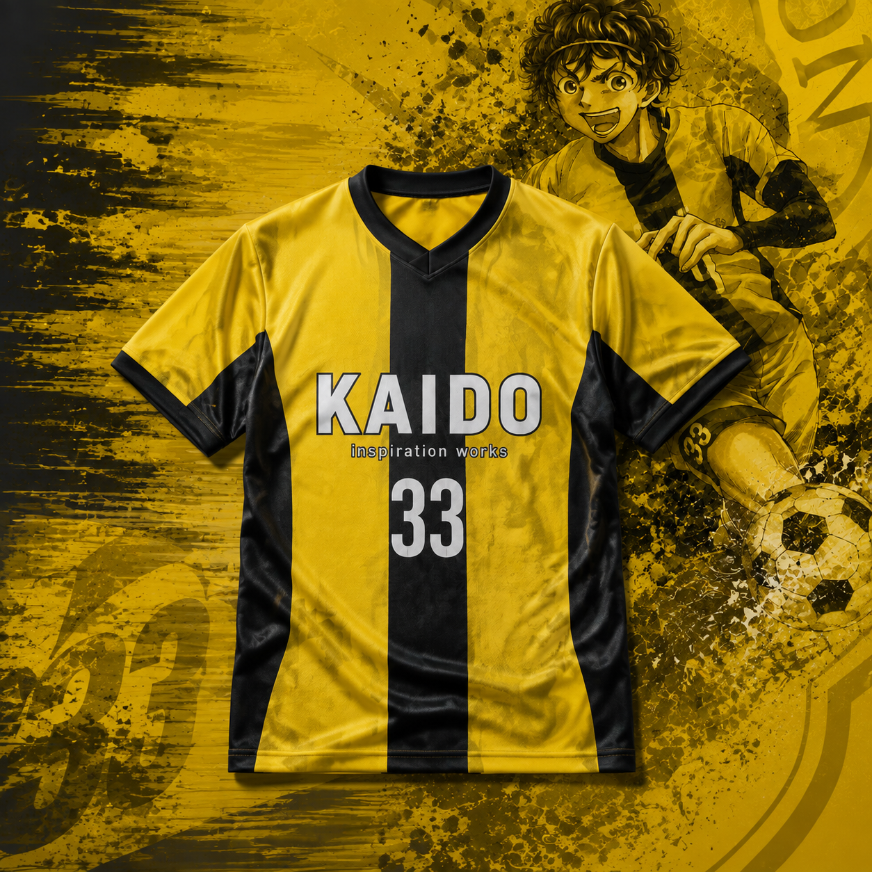 Maillot de football A-Ao d'anime japonais 33 jaune à rayures noires